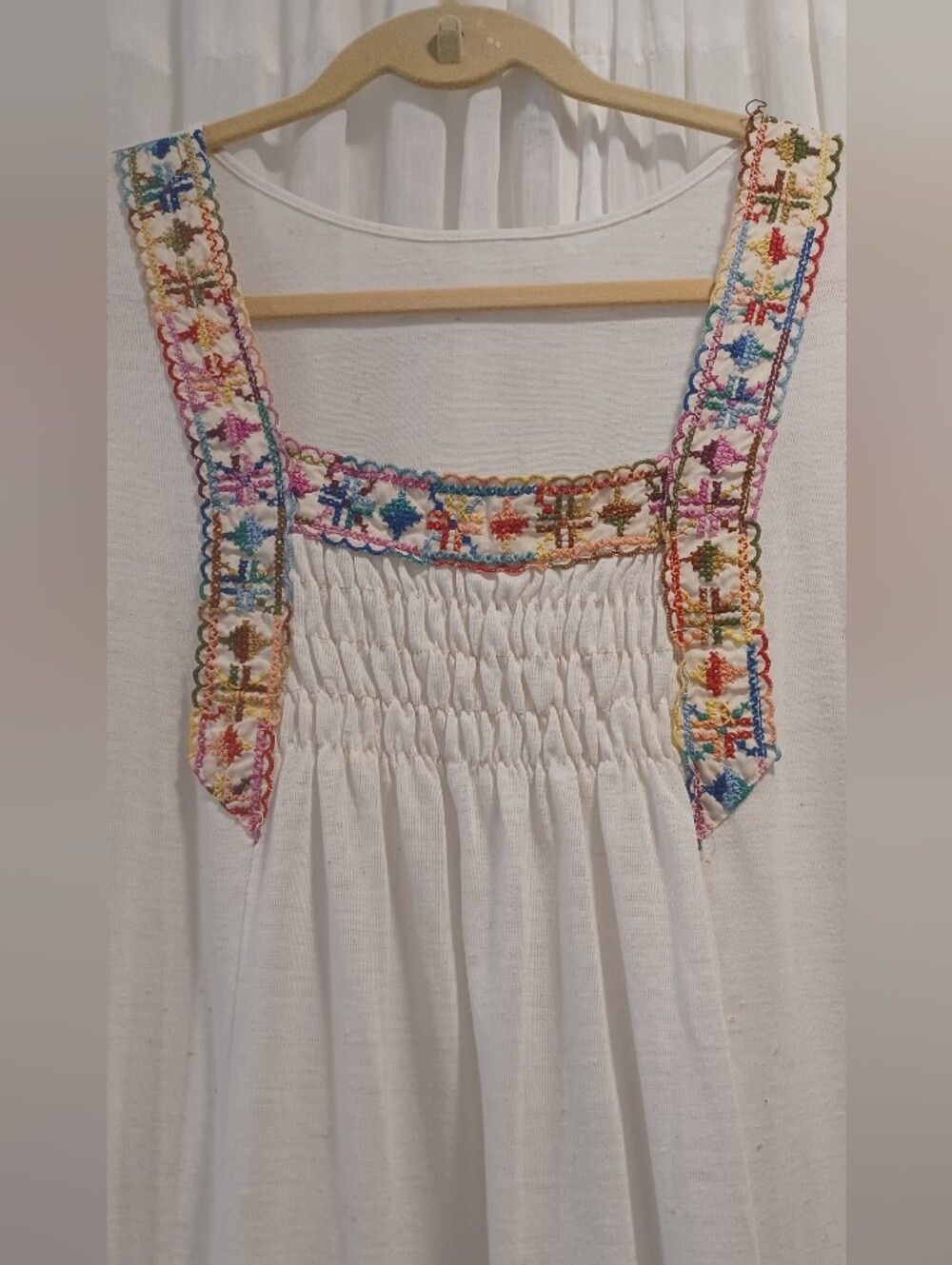 70s Vintage Ethereal Semi Sheer White Maxi With Boho Embroidery